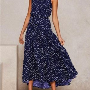 Vintage Polka Dot Halter Maxi Dress